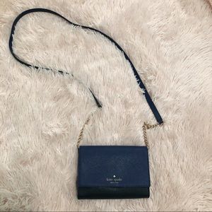 Kate Spade Blue and Black Crossbody Bag with Gold Chain